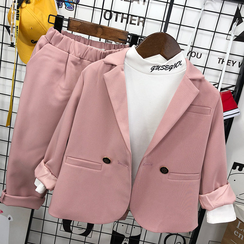 男童西装套装2025春秋款洋气儿童休闲粉色小西服花童帅气走秀礼服