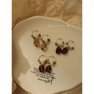 野菓子复古小众独特耳环秋冬美拉德咖啡豆捷克珠日系耳饰耳扣新款