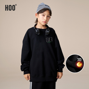 hoo男童加绒卫衣冬季2024新款大童加厚一体绒潮帅气时髦男孩上衣