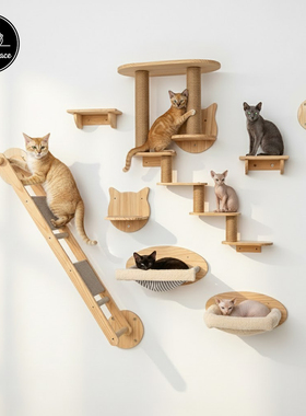 Purr Palace实木壁挂式猫爬架德文猫简单组装猫屋猫窝多层猫树