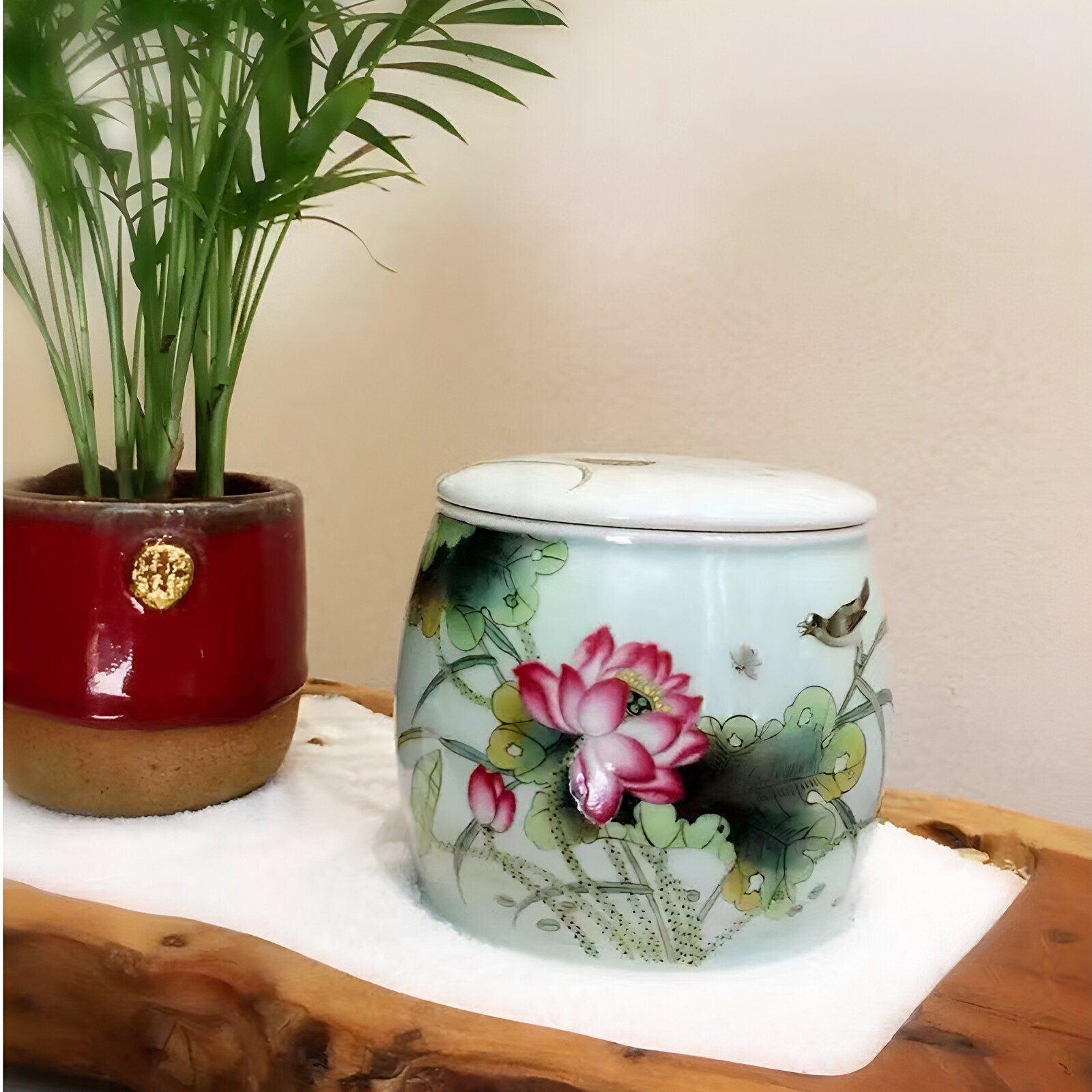 贵和祥粉彩荷花大容量茶叶罐礼盒