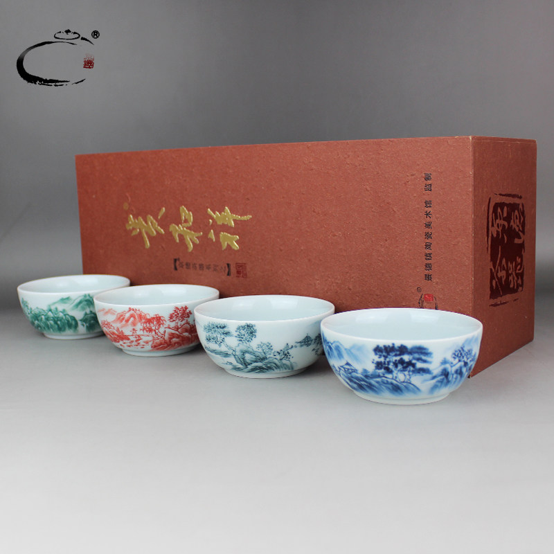 渔樵耕读茶杯手绘茶杯套组贵和祥