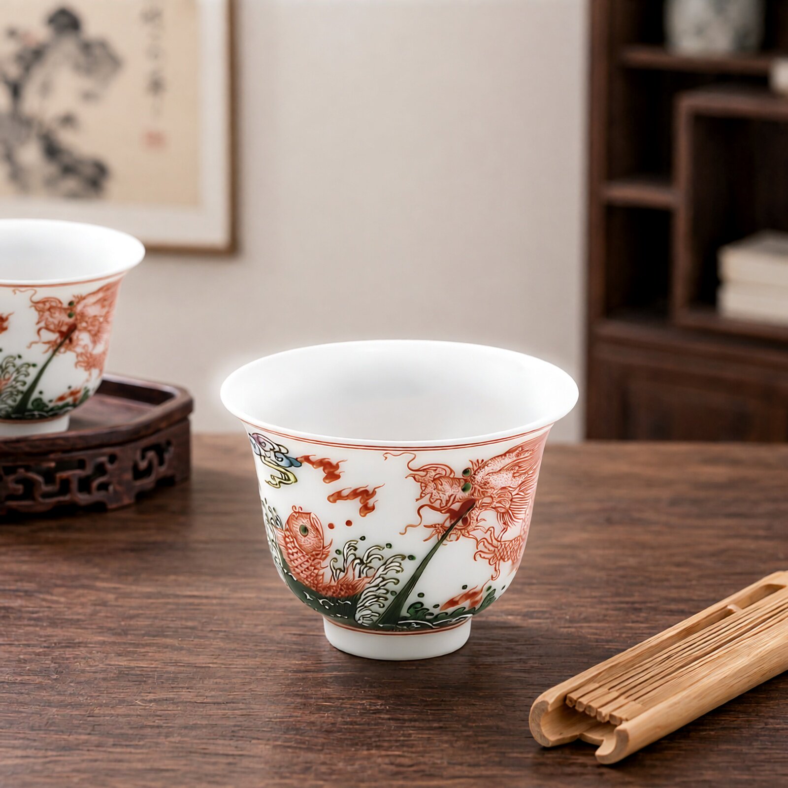 京德窑 贵和祥手绘茶具 茶杯品茗杯 茶碗青花陶瓷景德镇粉彩包邮