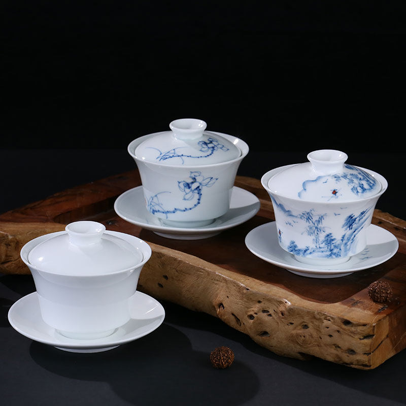 京德贵和祥店长推荐手工青花三才景德镇陶瓷大号莲花盖碗敬茶杯子