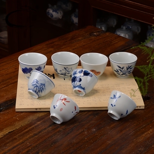 贵和祥专柜花卉杯手绘青花瓷茶杯景德镇陶瓷品茗杯功夫茶具主人杯
