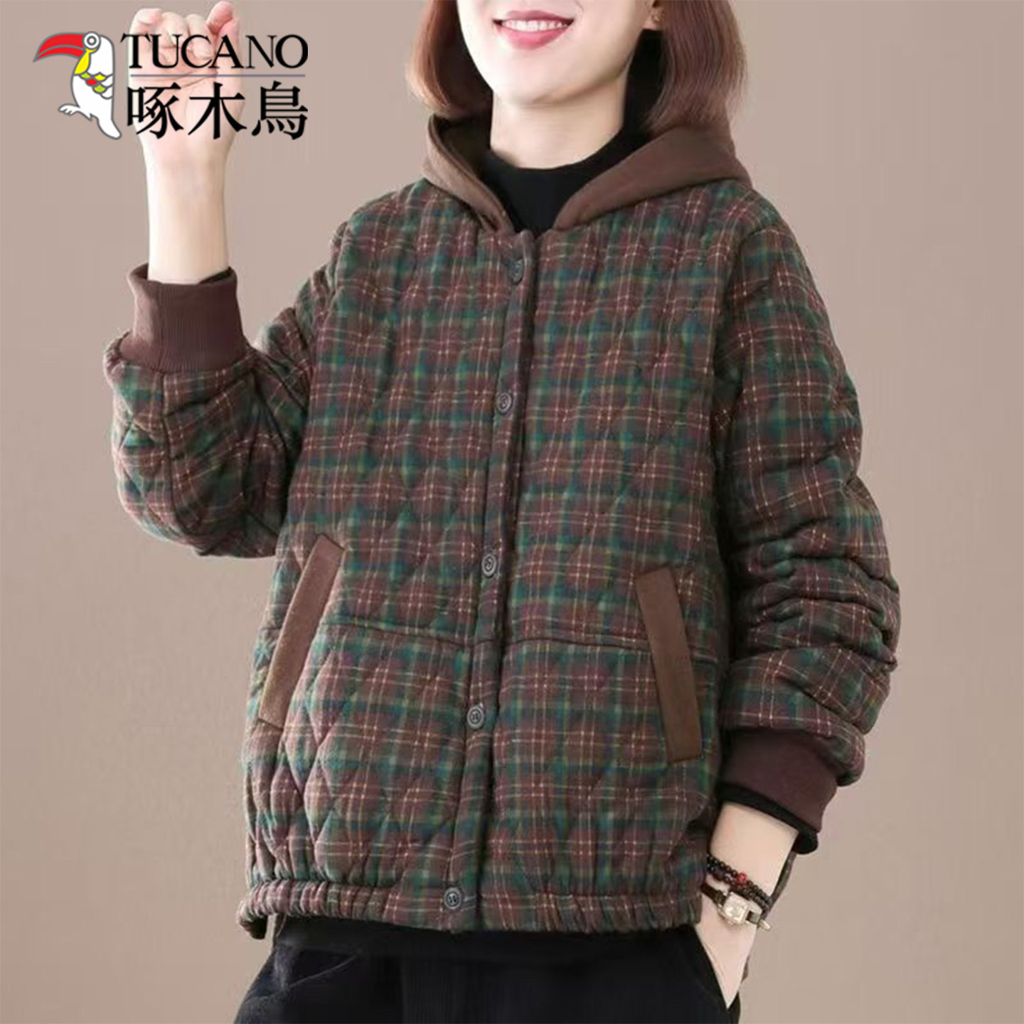 啄木鸟秋冬连帽宽松保暖轻薄棉衣女冬季妈妈外套复古时尚格子棉服,女装/女士精品,中老年女装,淘宝优惠券,粉丝福利购,淘宝优惠卷