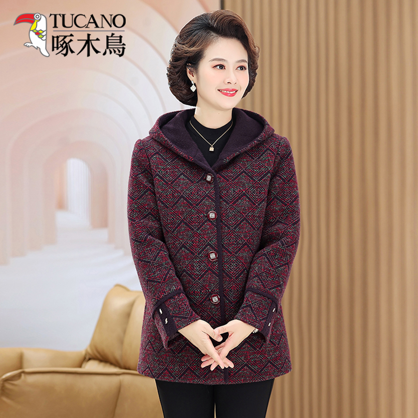 啄木鸟2025年秋冬水貂绒显瘦洋气妈妈装中年女装洋气棉服外套