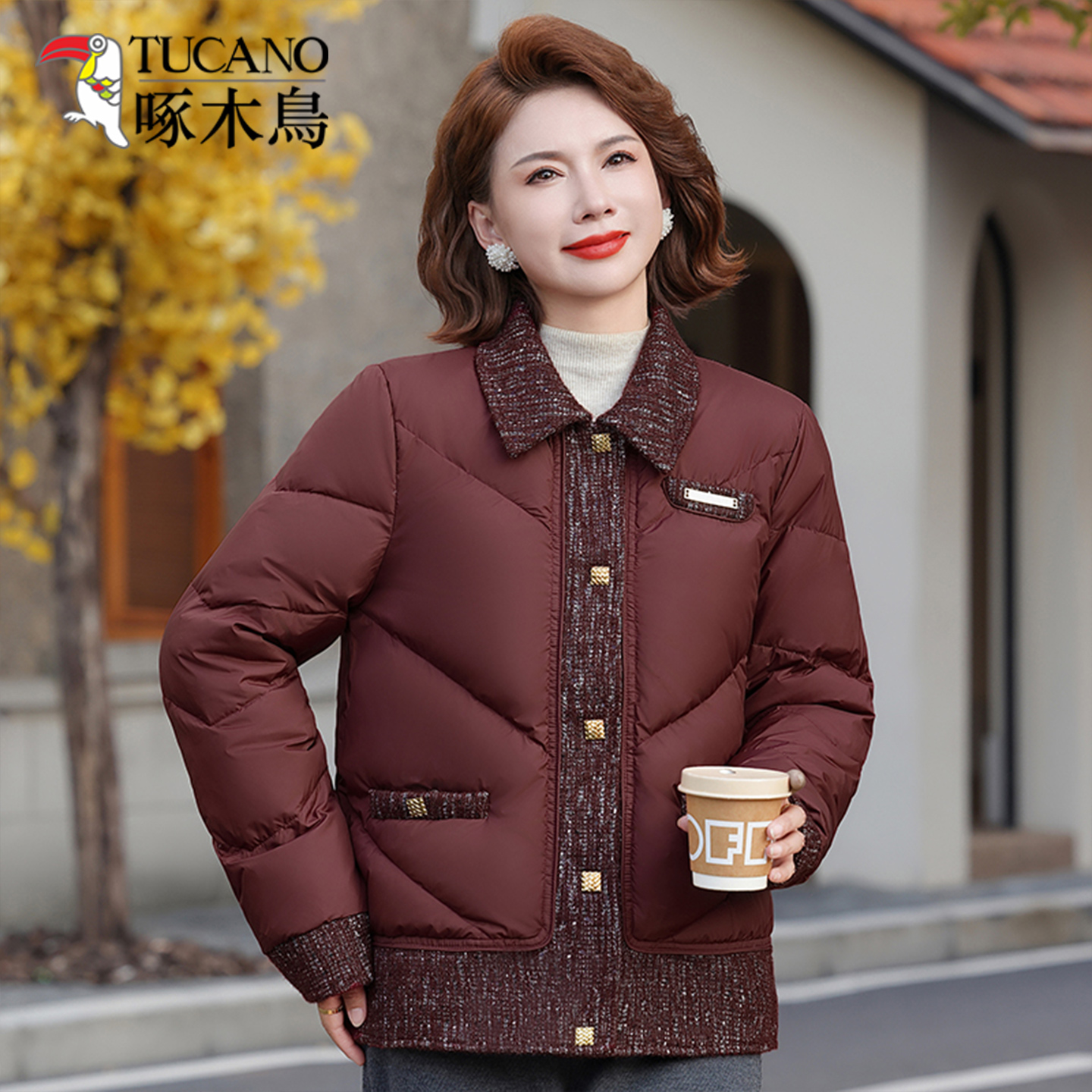 啄木鸟时尚秋冬季妈妈装小香风棉服中老年年货洋气年后妈妈小个子