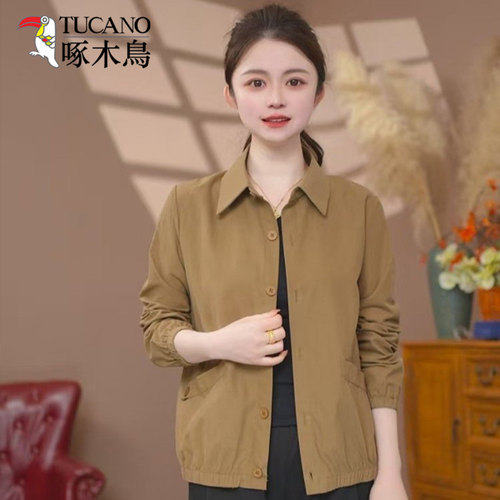 啄木鸟春季翻领开衫妈妈装外套