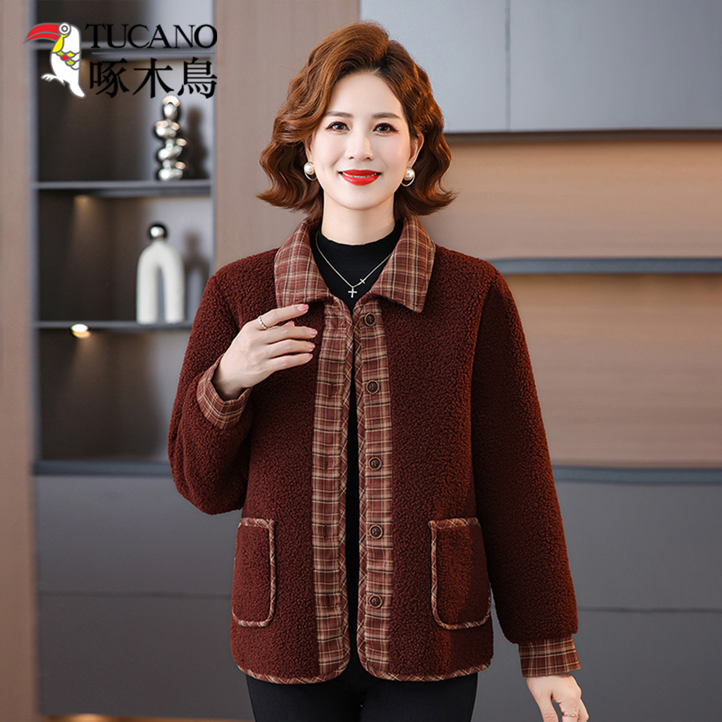 啄木鸟2025年秋冬新款时尚显瘦洋气妈妈装中年女装洋气棉服外套