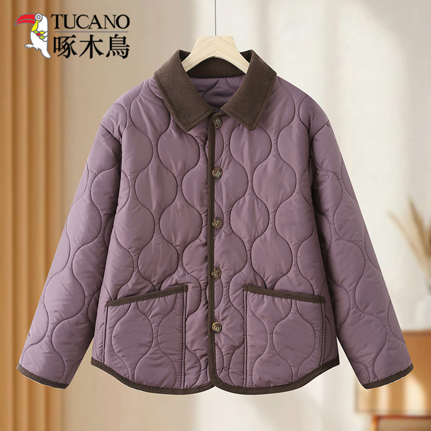 啄木鸟妈妈冬装羽绒棉服外套短款棉衣中老年女秋冬季贵夫人小棉袄