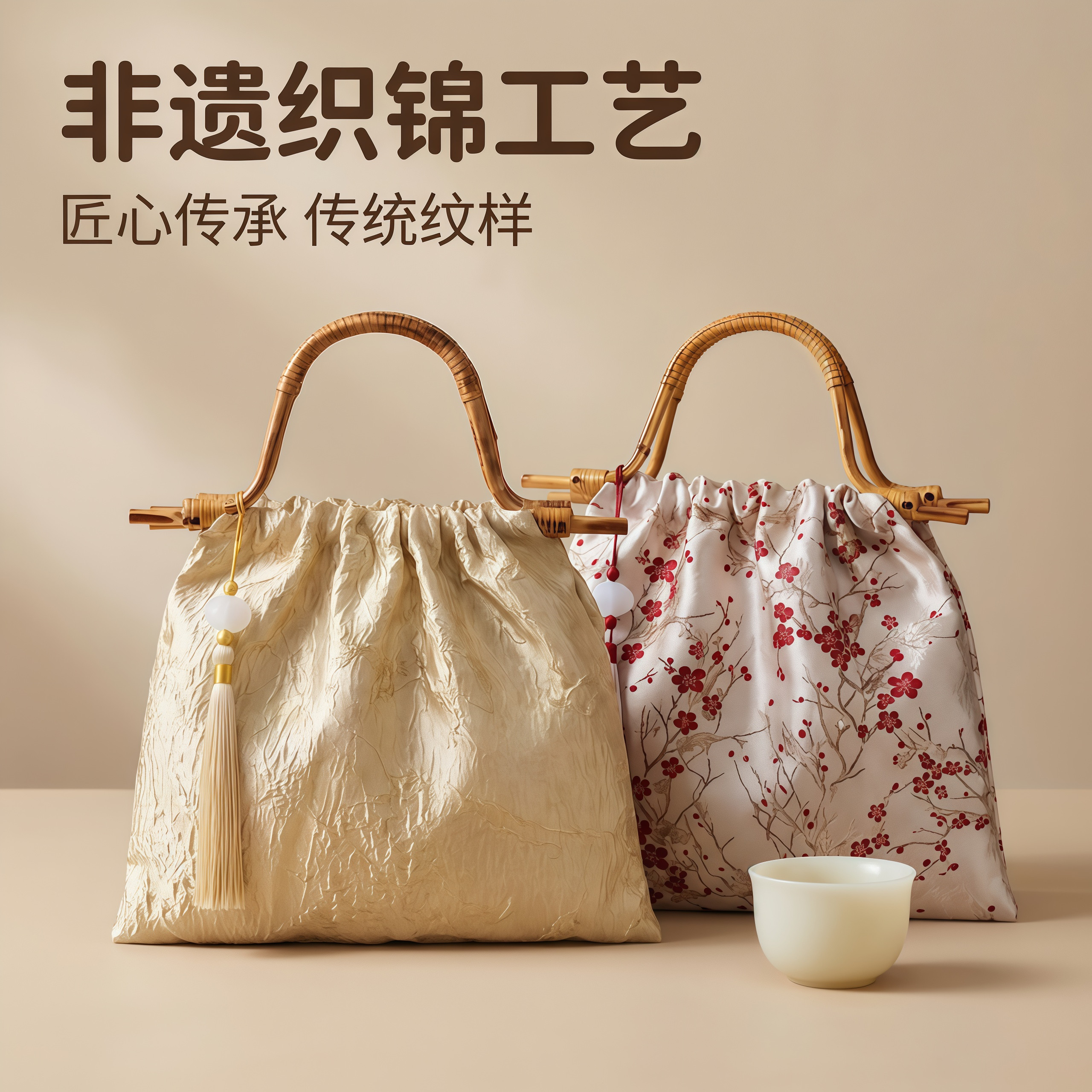 伴手礼中式织锦竹节婚礼手提糖盒图片