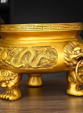 纯铜圆香炉招财铜鼎摆件