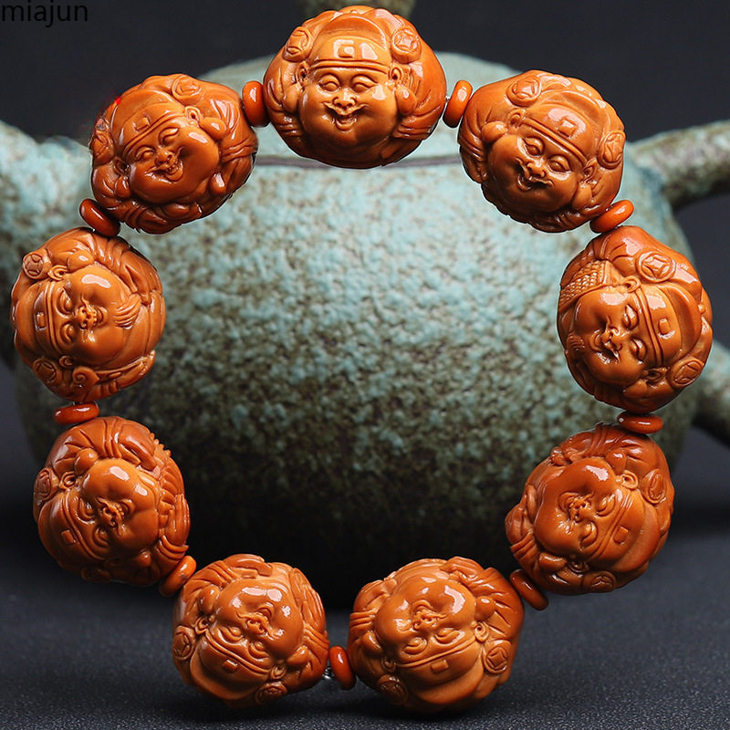大发横财橄榄核手串财神手工雕刻文玩手链橄榄胡聚财核雕男士