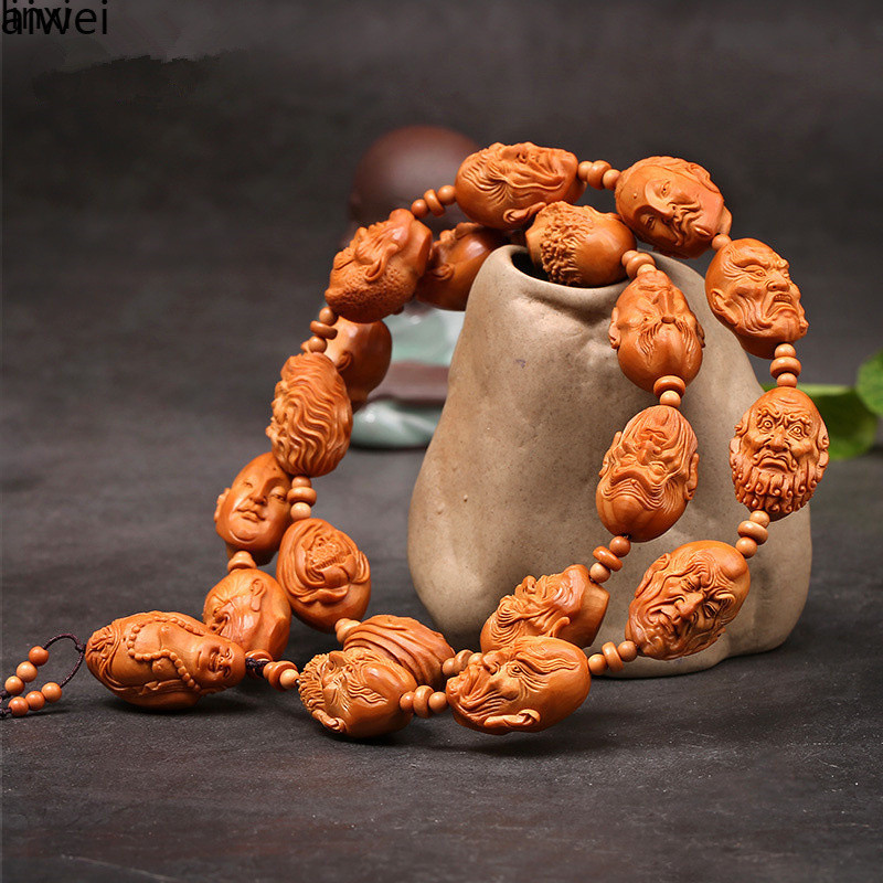 橄榄核手串18十八罗汉长串单面脖挂核雕文玩把件手工雕刻男女