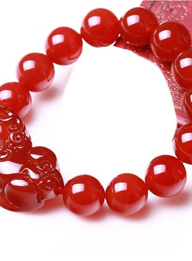 天然材质红玛瑙貔貅手链男女款水晶手串饰品颜色红润晶体通透