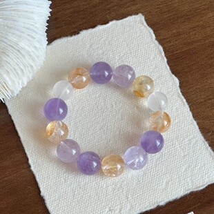 【普罗旺斯】14mm多宝水晶手串大珠子黄胶花紫水晶设计款水晶手链