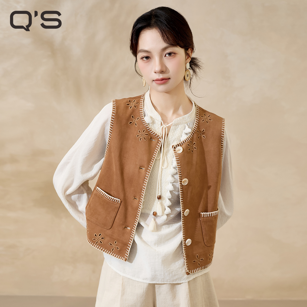 秸熙波嬉风仿麂皮马夹外套