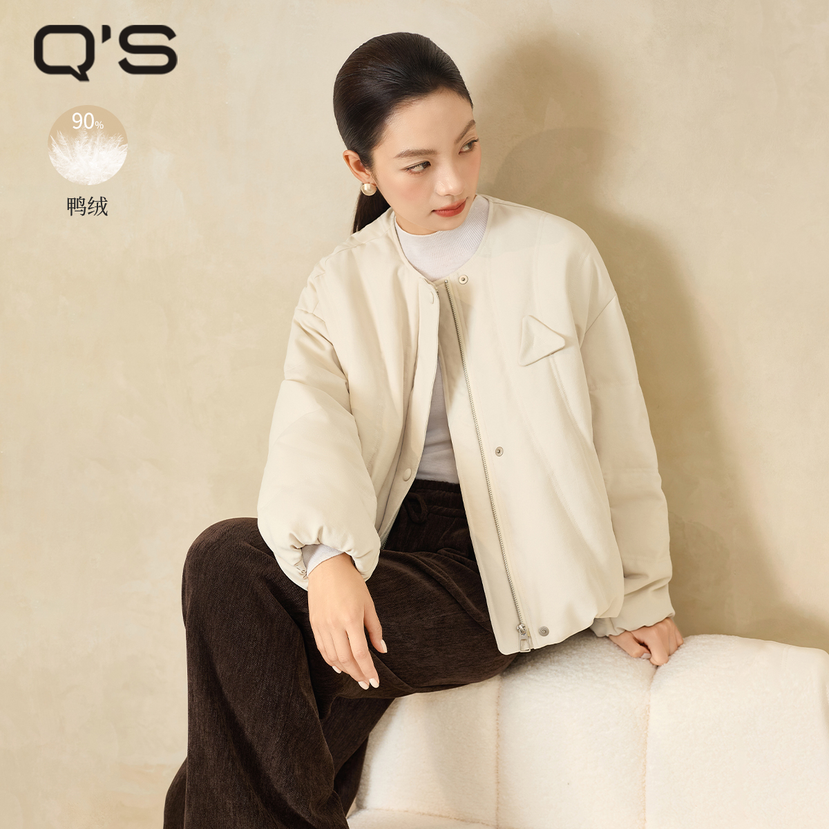 秸熙宽松纯色保暖羽绒服外套