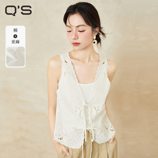 马夹镂空棉布绣花百搭叠穿显瘦马甲上衣 系带无袖 QS秸熙25夏季 新品