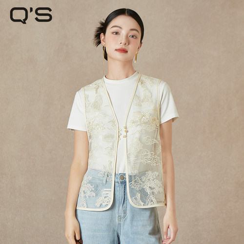 QS秸熙国风绣花无袖马甲