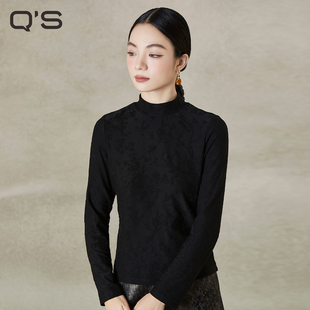 轻国风花鸟提花显瘦弹力针织上衣 百搭套头打底衫 qs秸熙秋冬季 新款