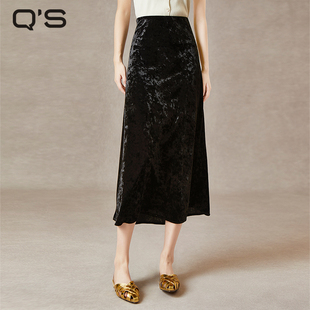 qs秸熙秋冬新款 A字半截裙 复古高级感丝绒半身裙百搭高腰显瘦时尚
