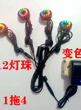 公母插假山园艺1拖2/1拖3LED彩色1拖4灯珠电源水陆两用彩色黄色