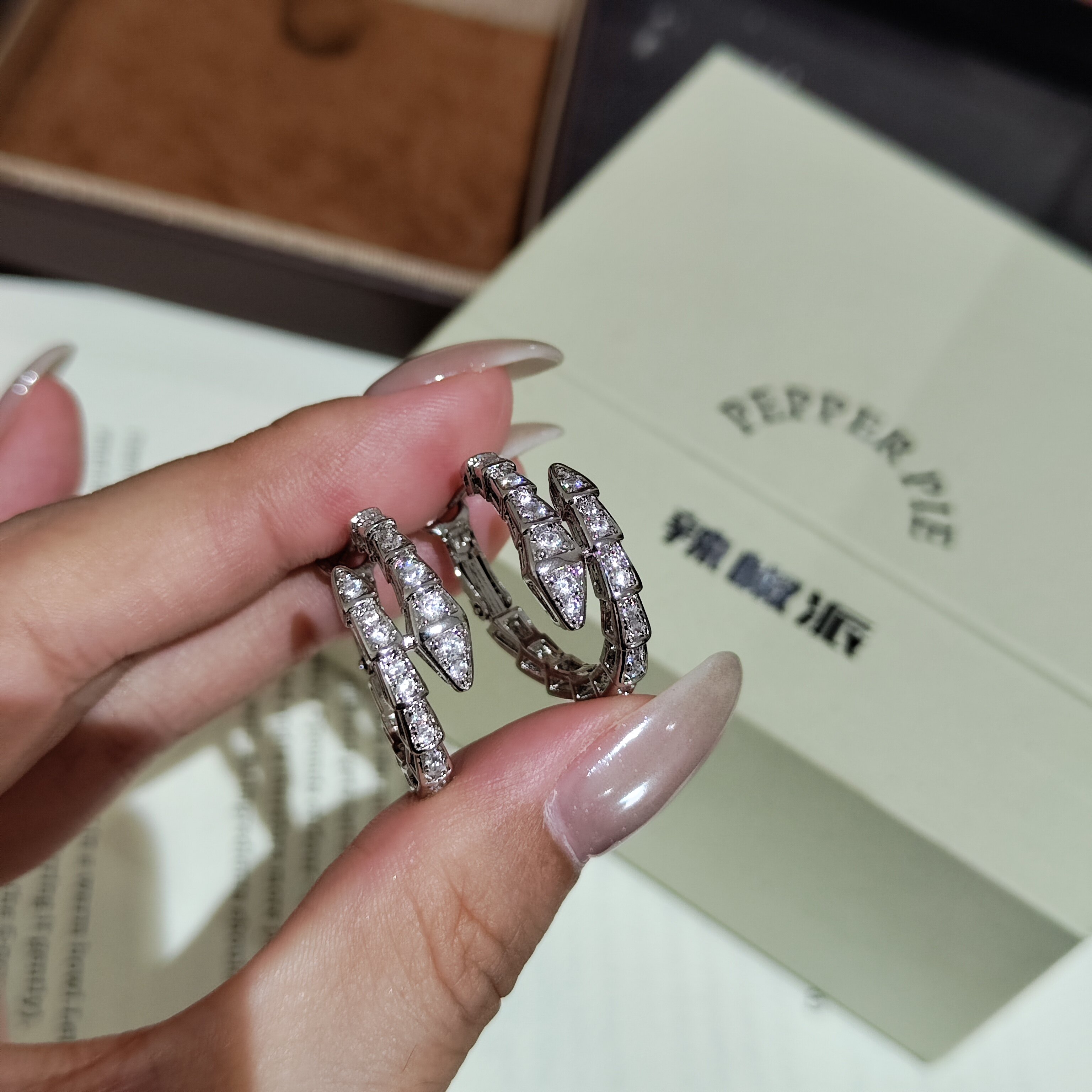 辣椒派定制 灵蛇满钻耳扣女 耳环小众气质高级感轻奢耳圈耳饰