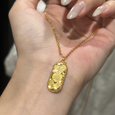 辣椒派 新中式招财纳福碎碎冰无事牌项链女 沙金毛衣链 爆闪寓意