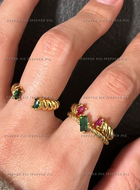 辣椒派回馈款 复古鸽血红马眼锆石麻花戒指女 环保镀金圣诞氛围感