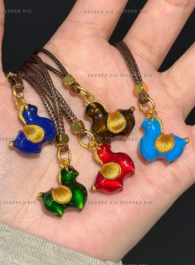 辣椒派 新中式唐彩墩墩马珐琅彩抽拉60cm轻奢毛衣项链 黄金同款