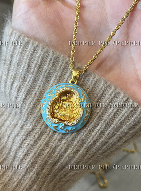 辣椒派绝美Tiff蓝珐琅无量佛毛衣链女 寓意希望与光明高级感中式