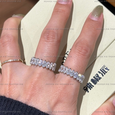 辣椒派不掉色钛钢鸽子蛋满钻排戒女碎钻 银色基础素圈戒小众轻奢