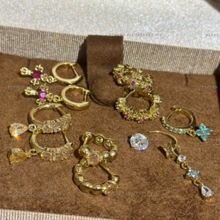 辣椒派定制浅金色镶钻耳扣女 香槟金钻甜酷克克鸽血红 帕拉伊巴色