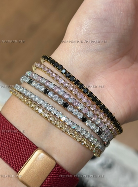 辣椒派推荐!不掉色巨闪弹力钻石手链女 高碳四爪满钻老钱风百搭