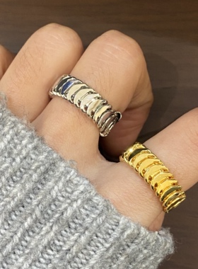 辣椒派设计款银色鱼骨齿轮性冷淡风开口戒 小众情侣开口戒