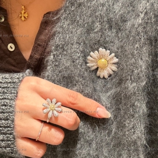 辣椒派 权志龙同款小雏菊满钻项链女 戒指胸针 小众花卉