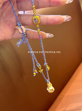 辣椒派 新中式手工编绳星黛露蓝紫色星月葫芦 国风抽拉调节毛衣链