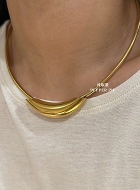 辣椒派极简不掉色th* row风弹簧银色素圈项链女 博主款百搭