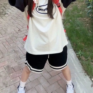 子高腰休闲潮牌显瘦阔腿中裤 宽松运动篮球短裤 五分裤 男女薄款 美式
