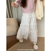 自制 春夏仙仙裙 白色蕾丝裙温柔重工钩花蕾丝蛋糕半身长裙小个子