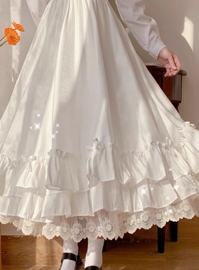 软妹超仙打底大摆蓬蓬裙超仙日常洛丽塔中长衬裙摆荷叶边少女夏