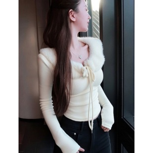 秋冬绝美巨好看高级感千金独特漂亮时尚 辣妹毛领上衣 气质减龄修身
