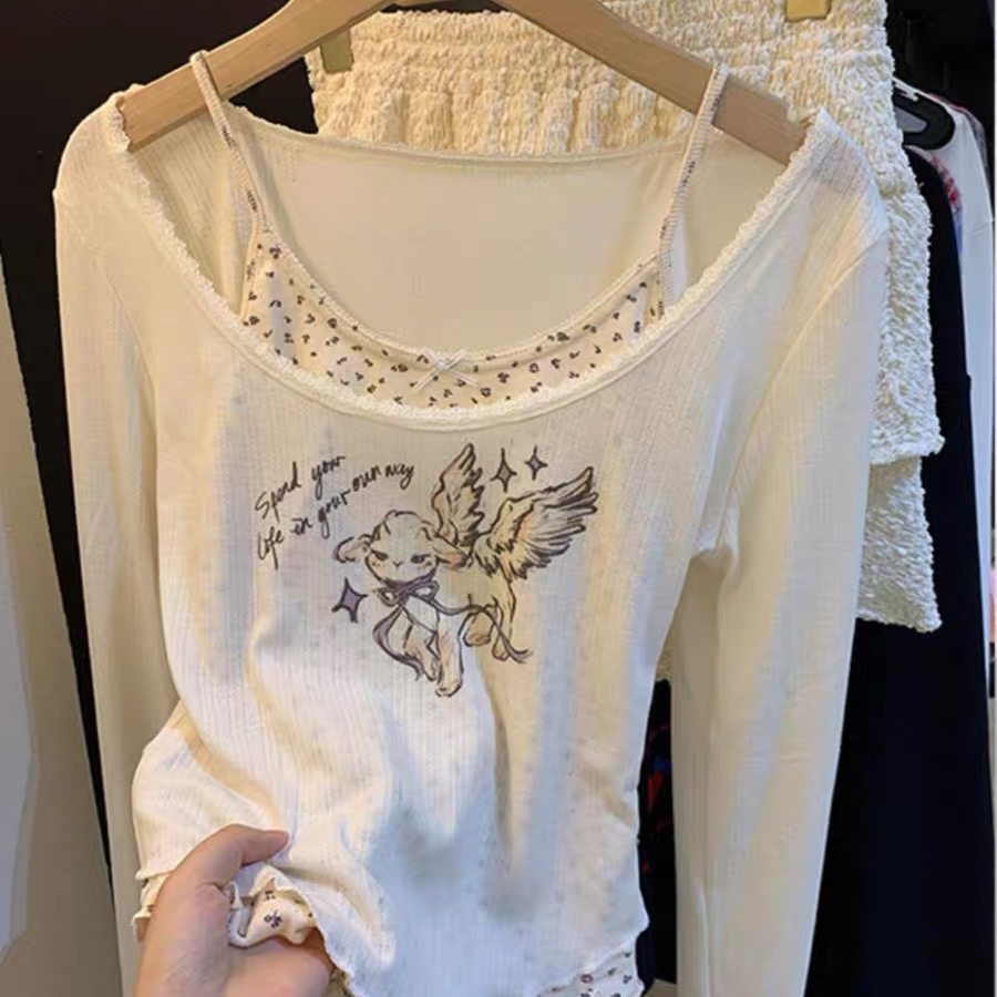 温柔打底衫假两件碎花吊带衫上衣