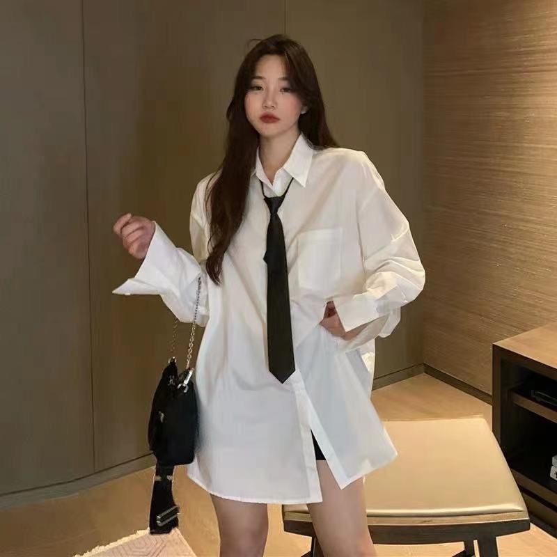 大码oversize中长款男友风衬衫女