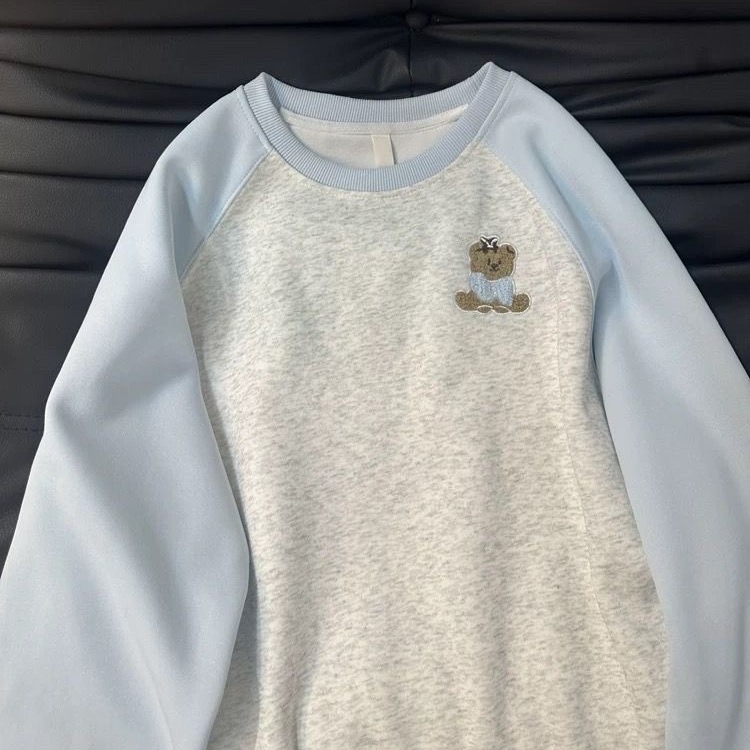 冬加绒宽松学院风减龄圆领上衣女