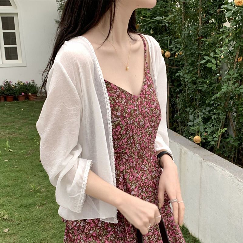 超仙绝美小开衫！宽松花边针织防晒衣女薄沙滩开衫外套上衣短外套