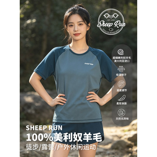 美利奴羊毛t恤女短袖撞色运动