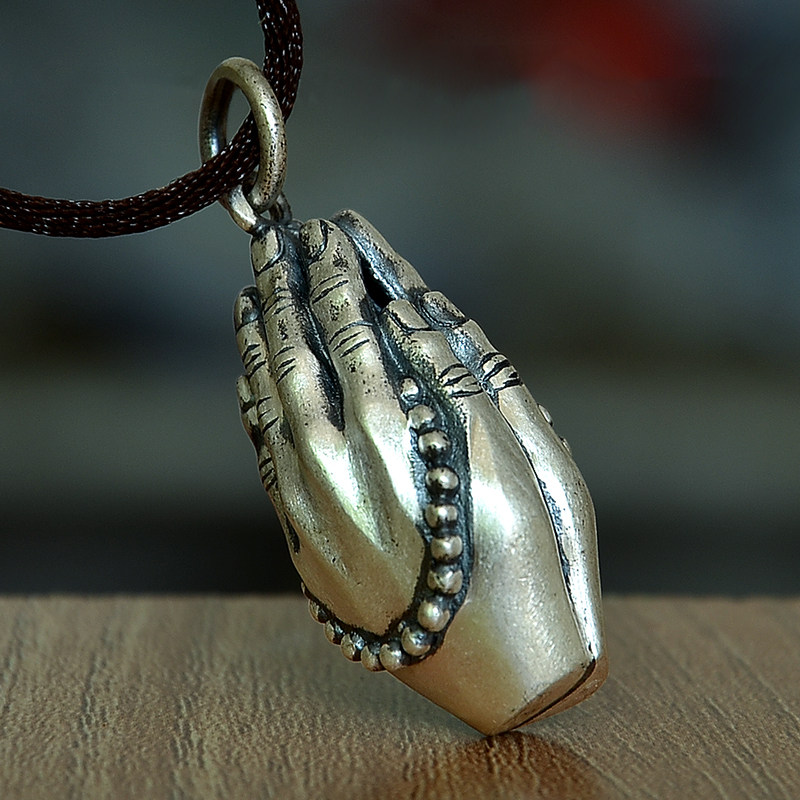 纯银佛手吊坠 原创设计银饰复古立体佛手项链坠子男女款足银挂件